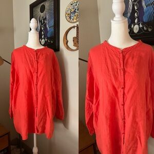 Eileen Fisher Woman 1x orange red Irish linen long sleeved loose blouse